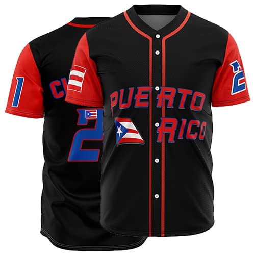 Herren #21 Puerto Rico Baseball Trikot World Game Klassisches Shirt genäht, Schwarz, L von CROZOM