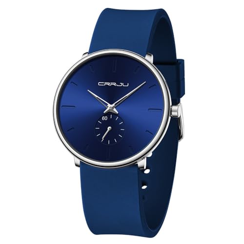 CRRJU Herren Uhren Silikon Armband Ultra Dünne Wasserdichtes Männer Uhr Minimalistische Armbanduhr Herren Sportuhr Blau ﻿ von CRRJU