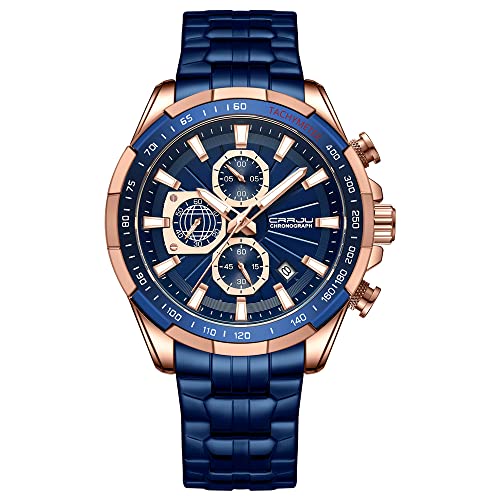 CRRJU Uhr Herren Chronographen Armbanduhr für Männer Wasserdicht Edelstahlarmband Business Analog Quarzuhr Mann Uhren (Blau) von CRRJU