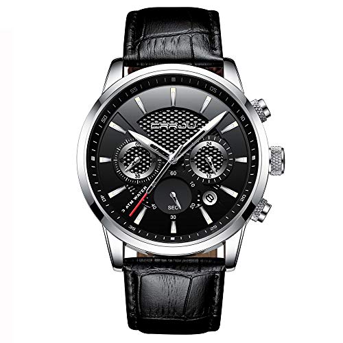 CRRJU Uhr Herren Lederarmband Armbanduhr Chronographen Analog Quarz Uhren für Männer Herrenuhr wasserdichte Mit Datum von CRRJU
