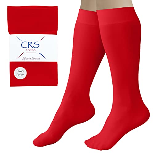 CRS Cross Eiskunstlaufsocken (2 Paar) kniehohe Strumpfhose für Schlittschuhe, Schlittschuhsocken, Tanzstrumpfhose - Rot - Einheitsgröße von CRS Cross