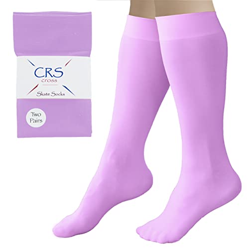 CRS Cross Eiskunstlaufsocken 2 Paar kniehohe Strumpfhosen Hochwertige Schlittschuh-Tanzsocken mit Fuß in einer Vielzahl von Farben., Pivot Purple, Einheitsgröße von CRS Cross