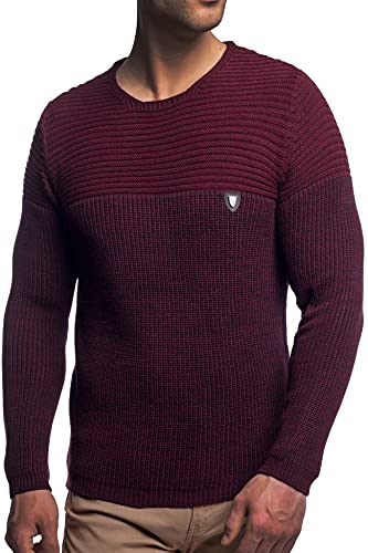 Herren Strick-Pullover Rundhals mit Logopatch | Männer Winter-Pullover |stylischer Herren Strick-Pulli | warmer Männer Pulli Grobstrick| Herren Basic Longsleeve Sweatshirt sweater K-114 Bordo M von Karl´s People