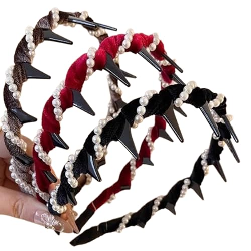 Starburo Vintage High Cranium Artificial Pearl Hairband, Fashion Hair Accessories Braid Tool Non Slip Hairband, Bridal Hair Hoop Rhinestones 𝐇airs with Teeth Accessories (3PCS A) von CRTZHA