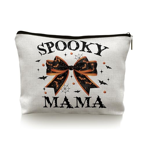 CRULTY Halloween Gruselige MAMA Kokette Schleife Make-up Tasche, Halloween Kosmetiktasche, Kokette Schleife Geschenke für Frauen, Kokette trendige Schleife Fledermaus Make-up Tasche, Mama Halloween von CRULTY