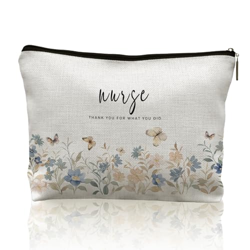 CRULTY Kosmetiktasche mit Blumenmotiv – Krankenschwestergeschenk für Frauen, kleine Krankenschwester-Kosmetiktasche, Dankeschön, Krankenschwestertasche, Krankenschwesterzubehör, für die Arbeit von CRULTY