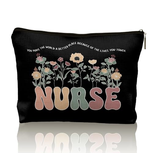 CRULTY Kosmetiktasche mit Blumenmotiv für Krankenschwestern, Geschenke für Frauen, kleine Krankenschwester-Kosmetiktasche, Krankenschwestertasche, Krankenschwestertasche, Schulabschluss, von CRULTY