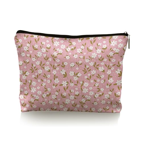 CRULTY Make-up-Tasche mit rosa Blumenmuster, für Damen, kokette, Blumenliebhaber, Kosmetiktasche mit Blumenmuster von CRULTY