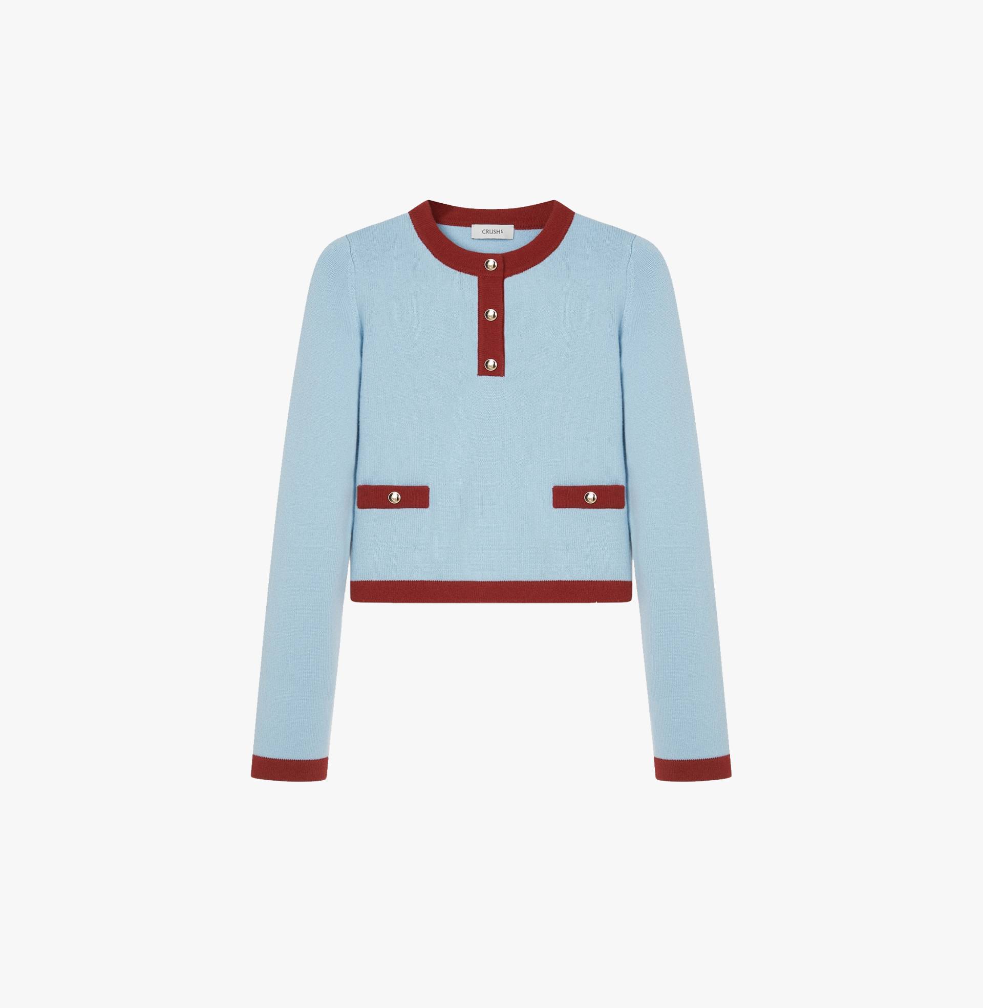 BUTTON-EMBELLISHED COLORBLOCKED CREWNECK SWEATER WITH POCKETS - Blue - M - CRUSH Collection - Cardigans BUTTON-EMBELLISHED COLORBLOCKED CREWNECK SWEATER WITH POCKETS - Blue - M - CRUSH Collection - Cardigans von CRUSH Collection