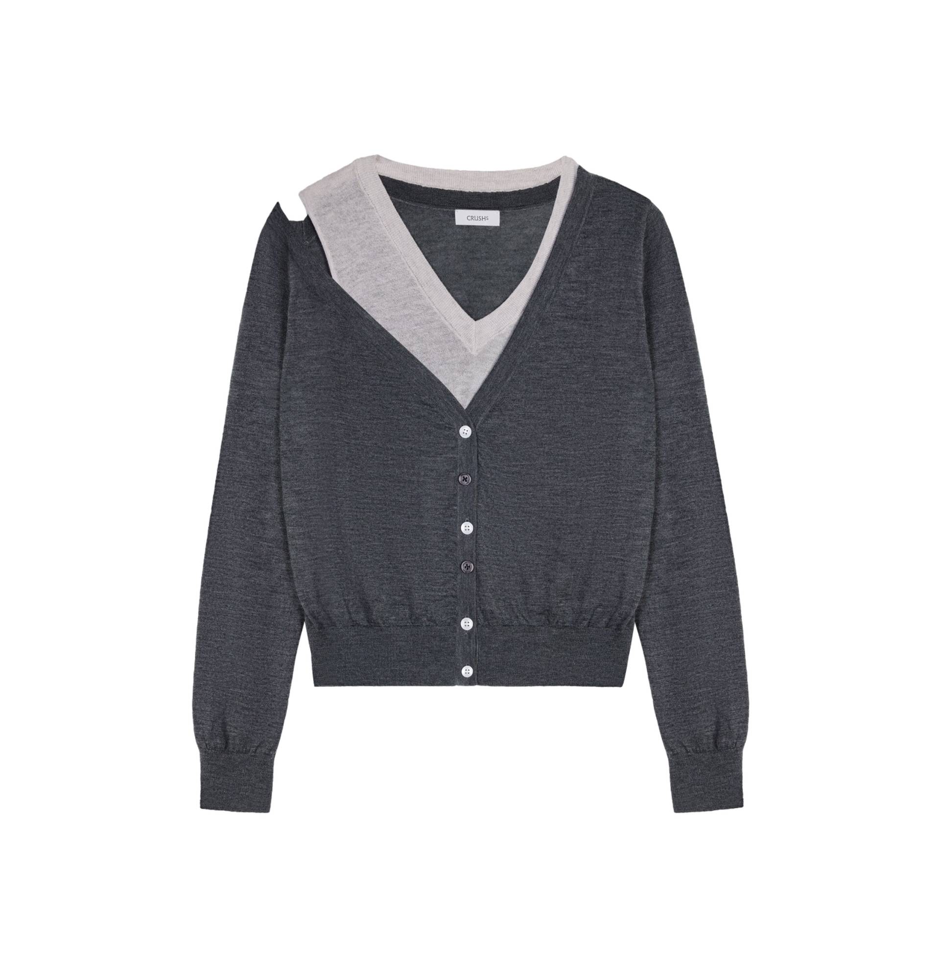 CASHMERE FAUX TWO-PIECE CARDIGAN - Grey - M - CRUSH Collection - Cardigans von CRUSH Collection