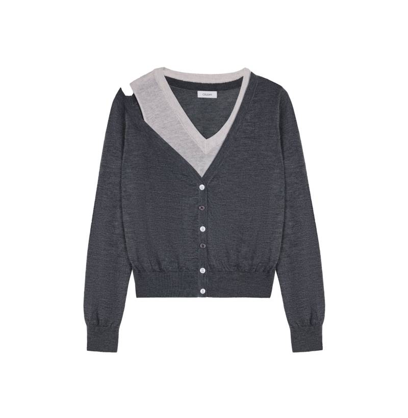 CRUSH Collection | CASHMERE FAUX TWO-PIECE CARDIGAN | Women's Grey Cardigans von CRUSH Collection