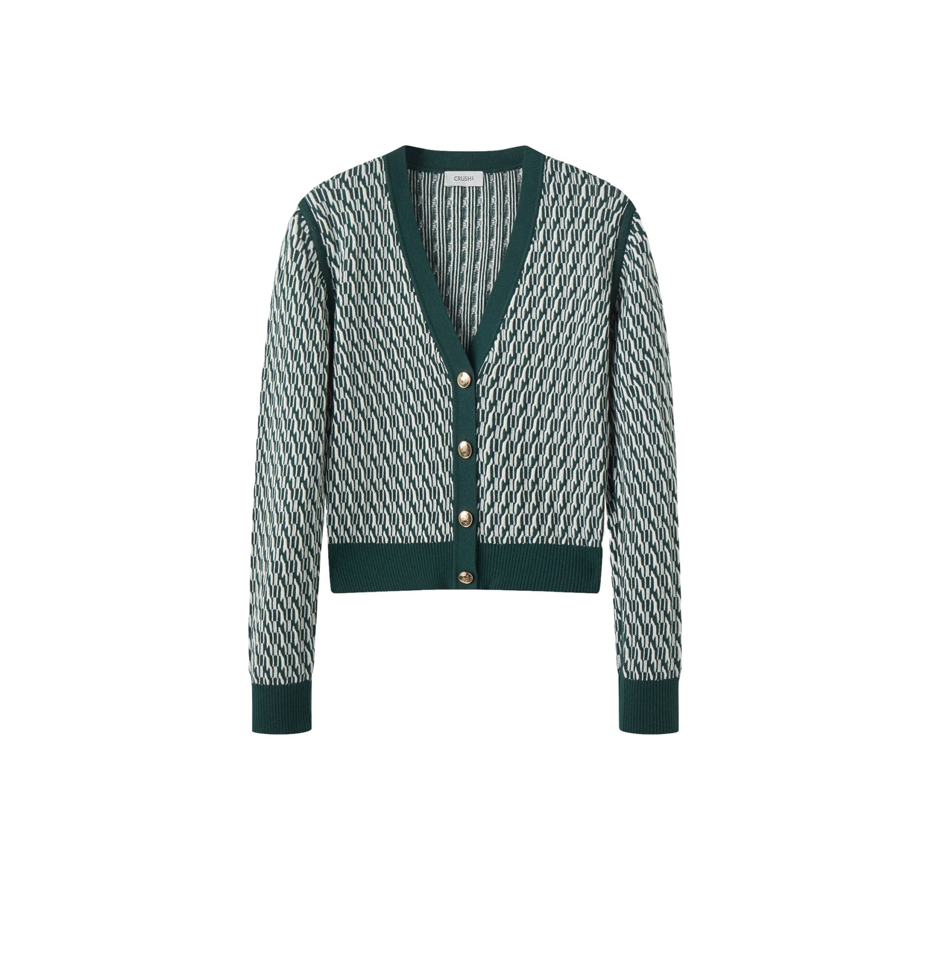 COTTON AND CASHMERE TWO-TONE CARDIGAN - Green - M - CRUSH Collection - Cardigans von CRUSH Collection