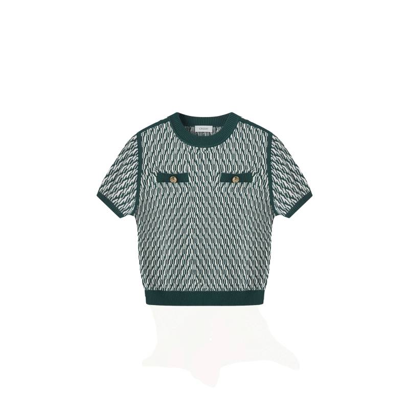 CRUSH Collection | COTTON AND CASHMERE TWO-TONE SHORT-SLEEVED BLOUSE | Women's Green Tops von CRUSH Collection