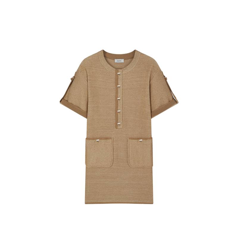 CRUSH Collection | DENIM-LOOK CREWNECK DRESS | Women's Camel Mini dresses von CRUSH Collection