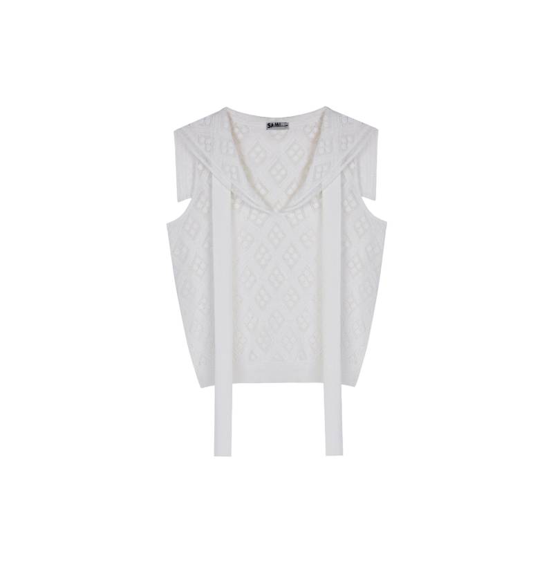CRUSH Collection | DIAMOND POINTELLE SAILOR COLLAR TANK TOP | Women's White Tops von CRUSH Collection