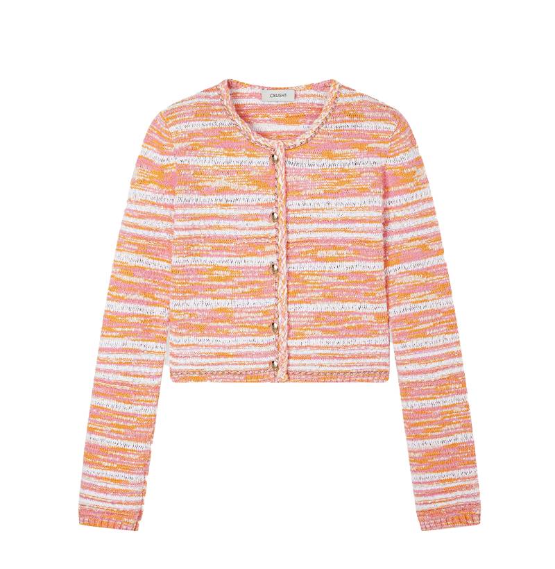CRUSH Collection | GRADIENT-STRIPED CHAIN-DETAILED CREWNECK CARDIGAN | Women's Multi color Cardigans von CRUSH Collection