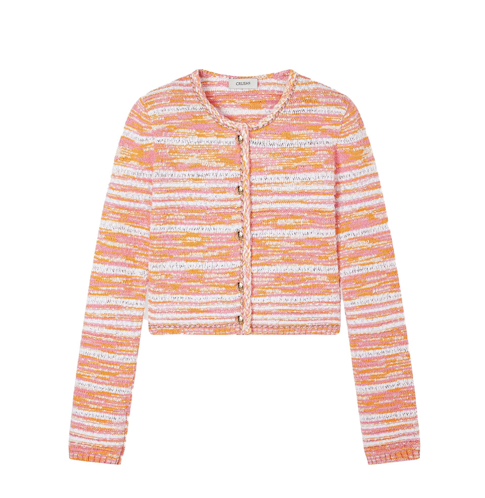 GRADIENT-STRIPED CHAIN-DETAILED CREWNECK CARDIGAN - Multi color - S - CRUSH Collection - Cardigans von CRUSH Collection