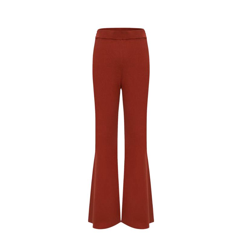 SILK AND CASHMERE RIBBED STRAIGHT-LEG PANTS - Brown - S - CRUSH Collection - Pants von CRUSH Collection