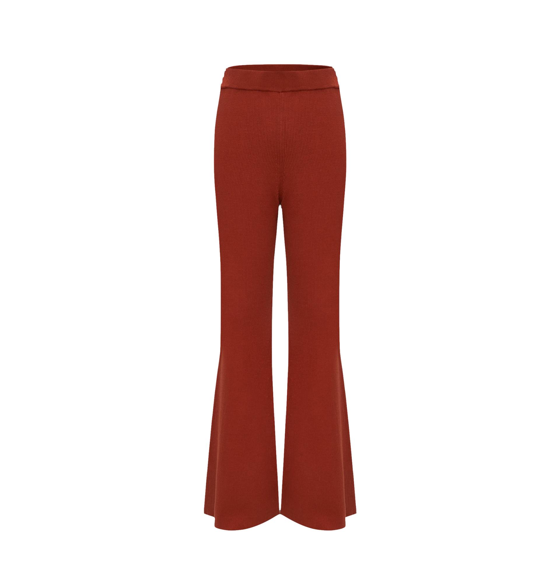 SILK AND CASHMERE RIBBED STRAIGHT-LEG PANTS - Brown - XS - CRUSH Collection - Pants von CRUSH Collection
