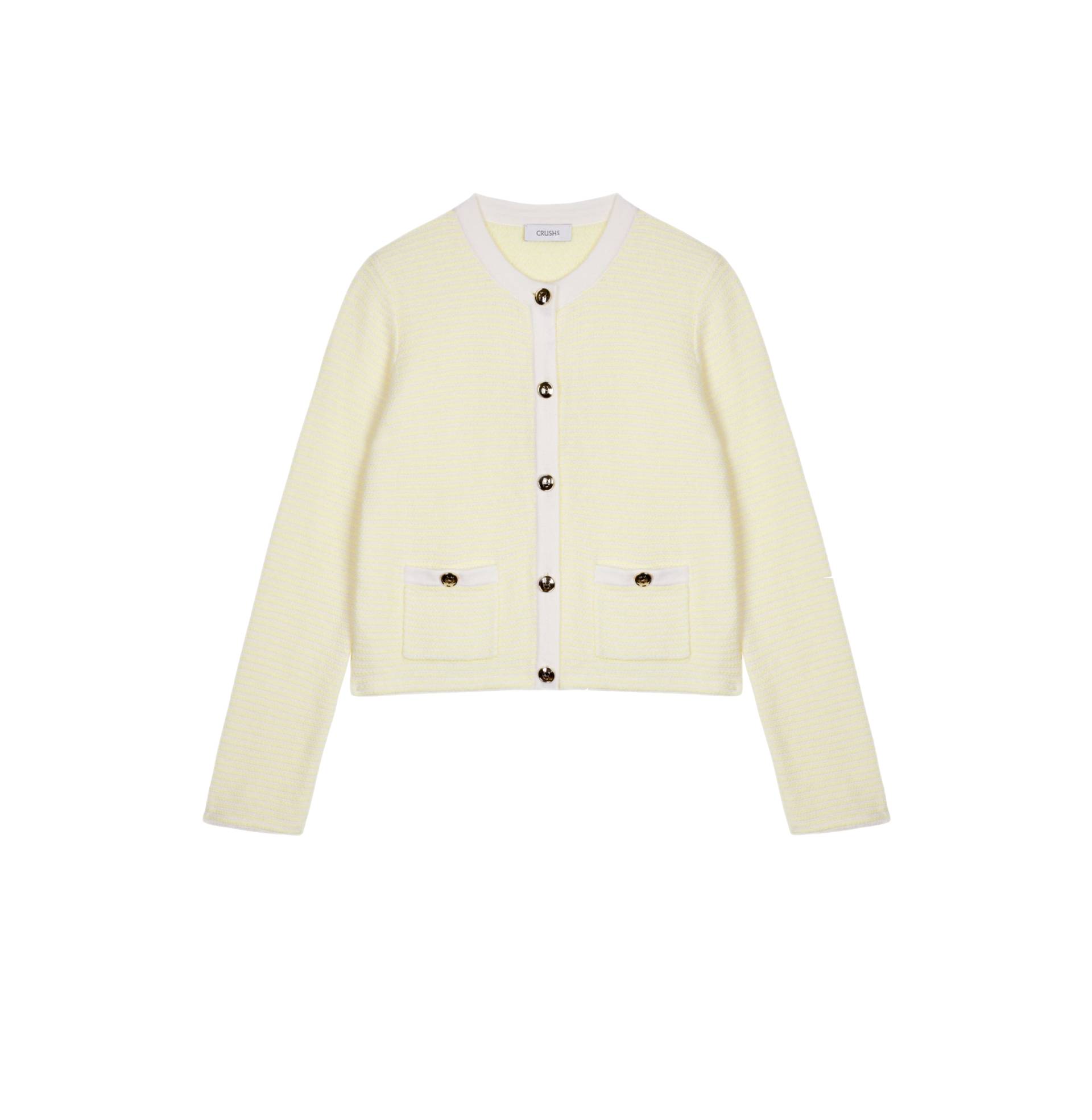 WOOL STRIPED CREWNECK CARDIGAN - Yellow - M - CRUSH Collection - Cardigans WOOL STRIPED CREWNECK CARDIGAN - Yellow - M - CRUSH Collection - Cardigans von CRUSH Collection