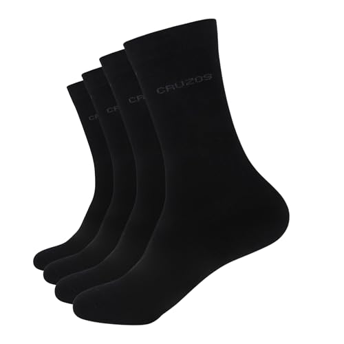 CRUZOS Businesssocken Herren schwarz 4 Paar Anzugsocken Baumwolle Socken für Männer 39–42 & 43–46 Airportsocken Elegant, Atmungsaktiv, Nahtlos, Perfekt für Büro Reise Alltag von CRUZOS