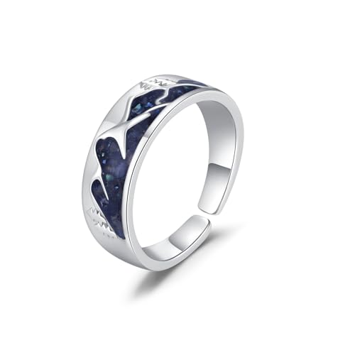 CRWENG Abalone Ring Männer aus 925 Sterlingsilber, Verstellbarer Offener Ring mit Wald & Baum Design, Robustlicher Outdoor Herrenring, Geschenk zum Geburtstag/Vatertag von CRWENG