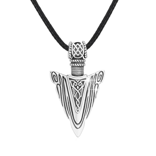 CRWENG Pfeilspitze Halskette für Männer 925 Sterling Silber Wikinger Anhänger Ketten Keltischer Knoten Kette für Frauen Nordischer Wikingerschmuck für Männer und Frauen von CRWENG