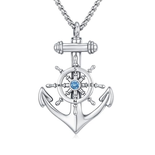 CRWENG Anker Urnen Kette 925 Sterling Silber Eleganter Gedenk Anhänger Krematoriumsasche Trauer Schmuck Für Männer Und Frauen von CRWENG
