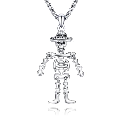 CRWENG Ankerkette 925 Sterling Silber Nautische Anker Totenkopf Halskette für Männer Piratenschädel Anker Anhänger Gothic Punk Skelett Halskette Herren Vintage Schmuck Geschenk (03) von CRWENG