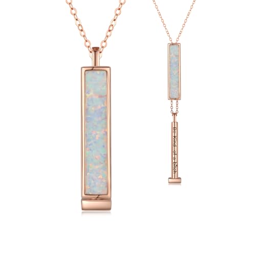 CRWENG Ausziehbare Halskette aus 925 Sterling Silber mit Opalanhänger und Roségold Schmuck mit versteckter Botschaft für Freundinnen von CRWENG