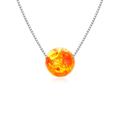 CRWENG Bernstein Kette für Frauen 925 Sterling Silber 8mm Bernstein Perlen Chocker Halskette Honig Bernsteinschmuck Geschenk für Liebhaber von CRWENG