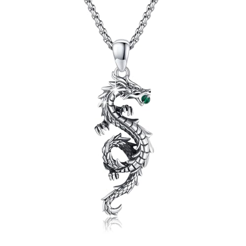 CRWENG Drachen Kette 925 Sterling Silber Unisex Schmuck Anhänger Oxidierter Drachenschmuck Halskette Unisex Geschenk (Malachit) von CRWENG
