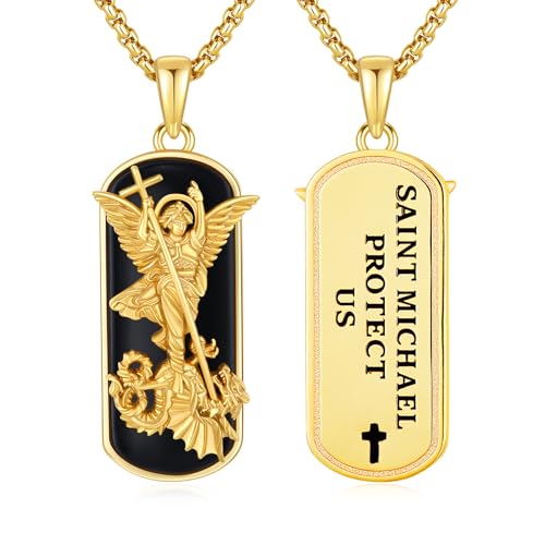 CRWENG Halskette mit Erzengel Anhänger St. Michael für Herren 925er Sterling Silber mit schwarzem Onyx religiöses Geschenk für Vater und Ehemann von CRWENG