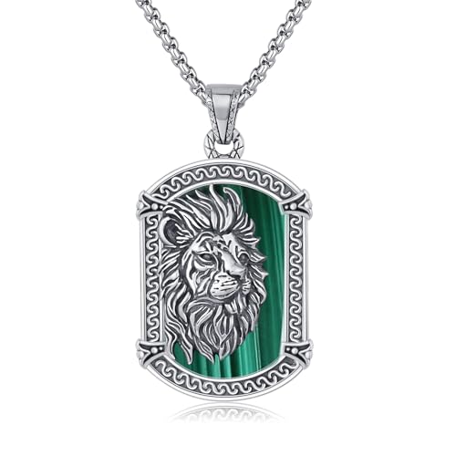 CRWENG Halskette mit Löwen Anhänger für Herren 925er Sterling Silber Löwe von Juda Gothic Punkrock Halskette mit Anhänger für Herren Modeschmuck Geschenk für Jungen (Malachit) von CRWENG