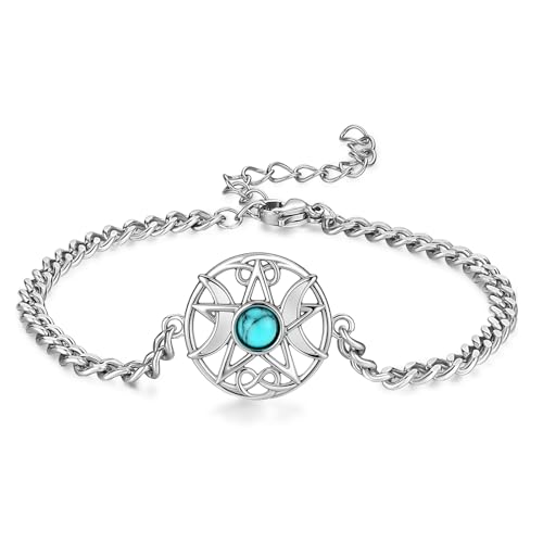 CRWENG Hekate Armband für Damen 925er Sterling Silber Dreifachmond Göttin Armband griechische Mythologie Amulett Türkis Schmuck Geschenk für Geliebte Mama von CRWENG