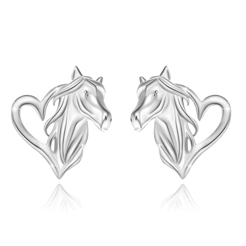 CRWENG Herz Form Pferd Ohrringe Sterling Silber Pferd Ohrringe Damenschmuck Pferdeliebhaber Mädchen Tier Ohrringe Geschenke Geburtstag Schmuck Geschenke von CRWENG