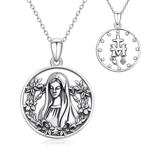 CRWENG Jungfrau Maria Halskette für Frauen religiöse Anhänger Halskette Patronin Medaille Amulett Schmuck Geschenk für Mädchen von CRWENG
