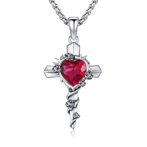 CRWENG Kreuz Kette 925 Sterling Silber Mit Rotem Herz Ranken Anhänger Eleganter Damenschmuck Perfekt Für Taufen Geburtstage und Valentinstag Christliche Geschenke von CRWENG