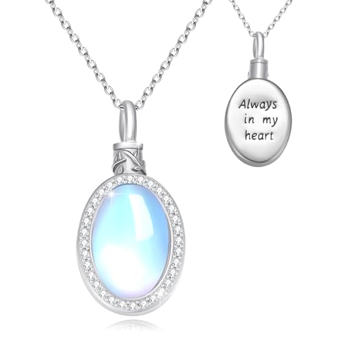 CRWENG Mondstein Urnen Kette 925 Sterling Silber Ovaler Zirkon Anhänger Krematorium Gedenk Schmuck Geschenk Für Frauen von CRWENG