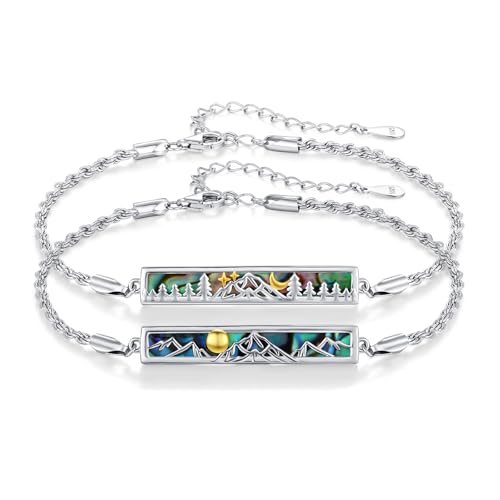 CRWENG Natürliches Armband 925 Sterling Silber Stern Paar Schmuckset Abalone Vergoldet Sterne Und Mond Sonne Und Mond Begleiten Valentinstag Jahrestag Romantisches Geschenk von CRWENG