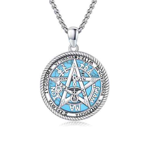 CRWENG Pentagramm Halsketten für Frauen Männer 925 Sterling Silber Pentagramm Türkis Anhänger Stern Hexe Wiccan Pagan Amulett Schmuck Unisex von CRWENG
