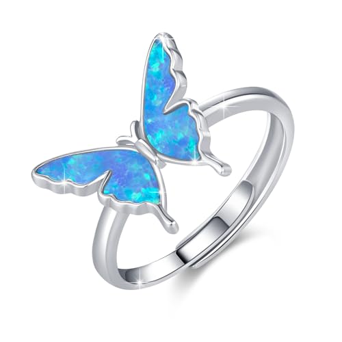 CRWENG Schmetterlings Ring 925er Sterling Silber Opal Schmetterling offener verstellbarer Ring exquisiter süßer Schmuck Ringe Jahrestags oder Geburtstagsgeschenke für Frauen von CRWENG