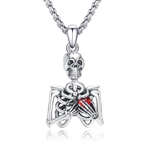 CRWENG Ankerkette 925 Sterling Silber Nautische Anker Totenkopf Halskette für Männer Piratenschädel Anker Anhänger Gothic Punk Skelett Halskette Herren Vintage Schmuck Geschenk (02) von CRWENG