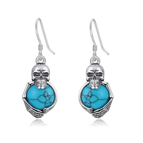 CRWENG Totenkopf Ohrringe 925 Sterling Silber Totenkopf Ohrhänger mit Türkis einzigartiger Gothic Schmuck Punk Geschenk für Frauen von CRWENG