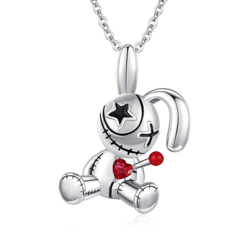CRWENG Voodoo Puppe Halskette 925 Sterling Silber Hasen Anhänger Ketten Unisex Gothic Voodoo Anhänger Schmuck Ostern Geschenke für Männer Frauen von CRWENG