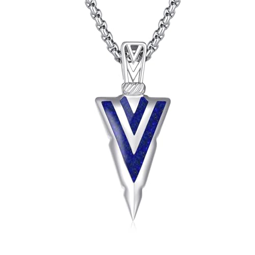 CRWENG Pfeil Anhänger 925 Sterling Silber Tiefblauer Lapislazuli Halskette Königlich Blauem Stein Wikinger Schmuck für Wahrheitssuche für Männer und Frauen (Lapislazuli) von CRWENG