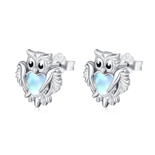 Eule Ohrringe 925 Sterling Silber Mondstein Eule Ohrstecker Eule Tier Geburtstag Graduierung Schmuck Geschenke für Frauen von CRWENG