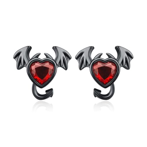 Fledermaus Ohrringe 925 Sterling Silber Halloween Schwarz Vergoldet Geflügelte Ohrringe Halloween Roter Granatapfel Herzförmiger Zirkon Schmuck Geeignet Für Damen Accessoires Im Gothic Stil Geschenke von CRWENG