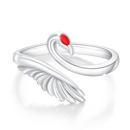 Weißer Kranich Ring für Mädchen und Frauen Offener Ring aus Sterling Silber Personalisierter Verstellbarer Ring Verlobungsring Süßer Schmuck Geschenk für Die Beste Freundin von CRWENG