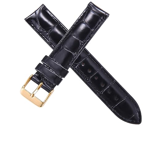 CRYSEU Uhrenarmbänder, Herren- und Damen-Lederarmband 13 mm 14 mm 16 mm 17 mm 18 mm 19 mm 20 mm(Black-crocodile gold,19mm) von CRYSEU